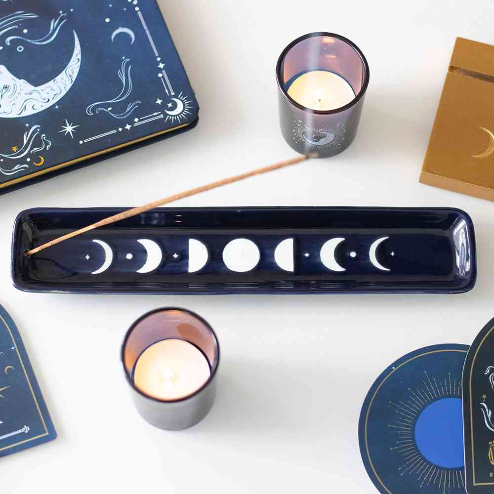 Something Different - Blue Moon Phase Ceramic Incense Ash Catcher Porteencens - Multicolore